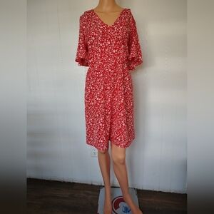 Simple Fun Red Floral Midi Dress Size L